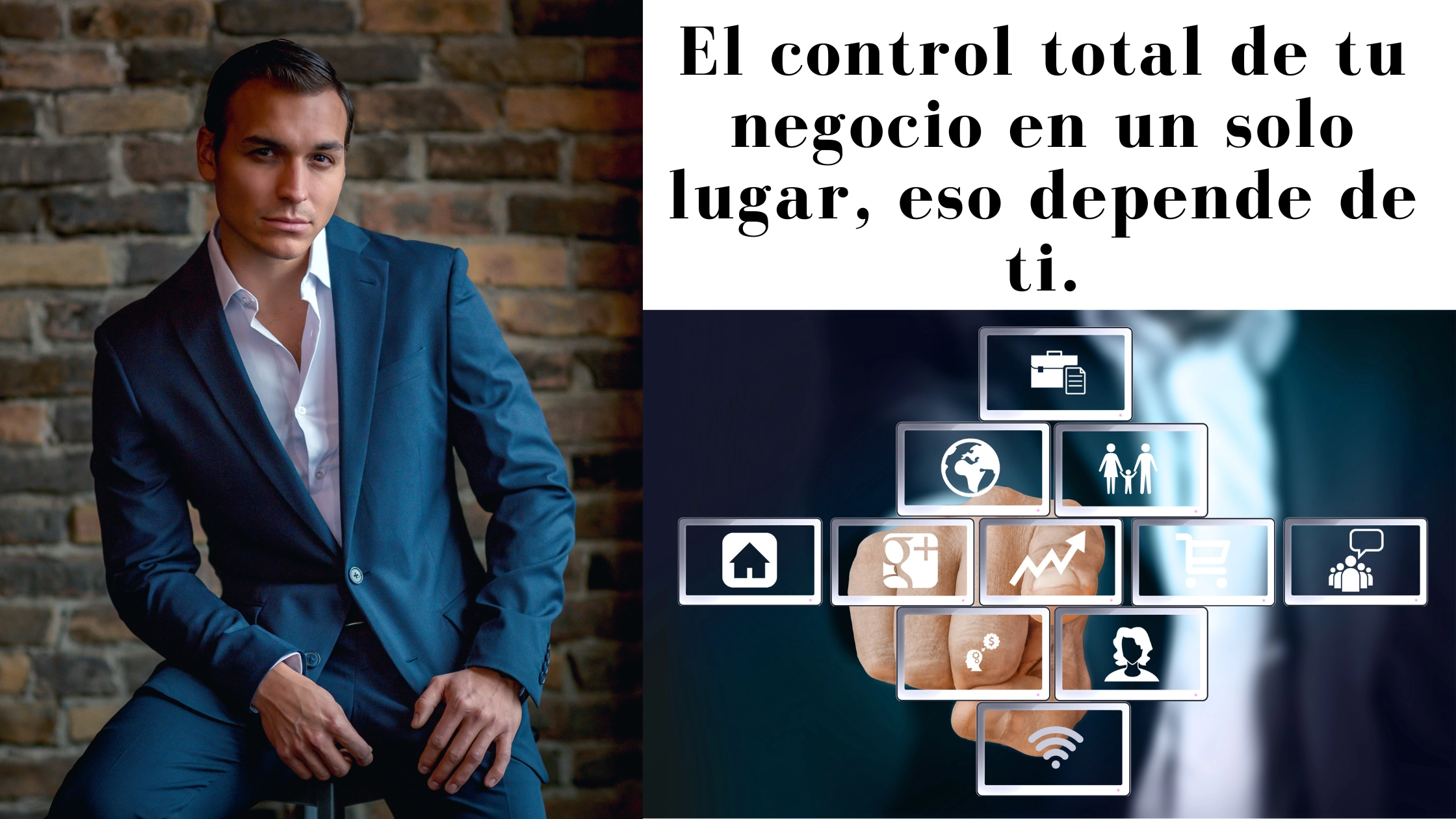 Asesor inmobiliario demostrando control y confianza en su sitio web propio"